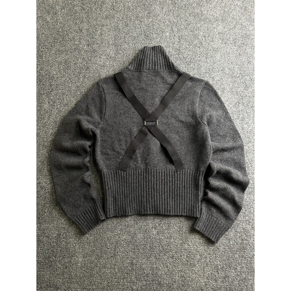 Womens Dolce & Gabbana Wool Zip Sweater Shoulder Strap Detail, Size 42 M